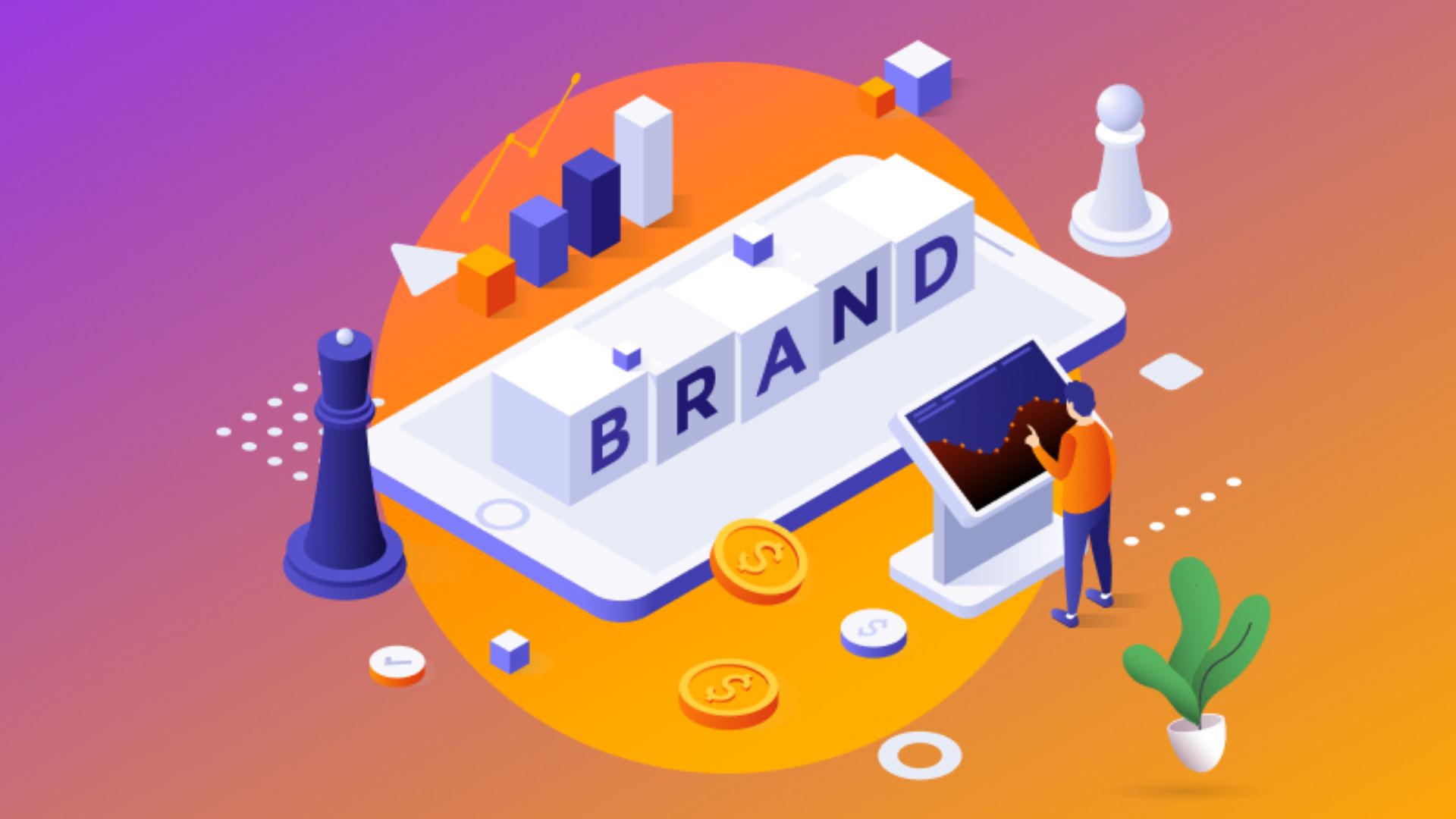 picture of a cartoon building a brand using a computer